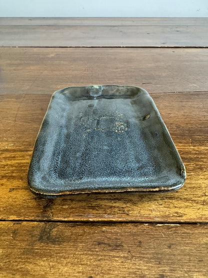 Small Blue Pottery Trinket Dish with Flower Design