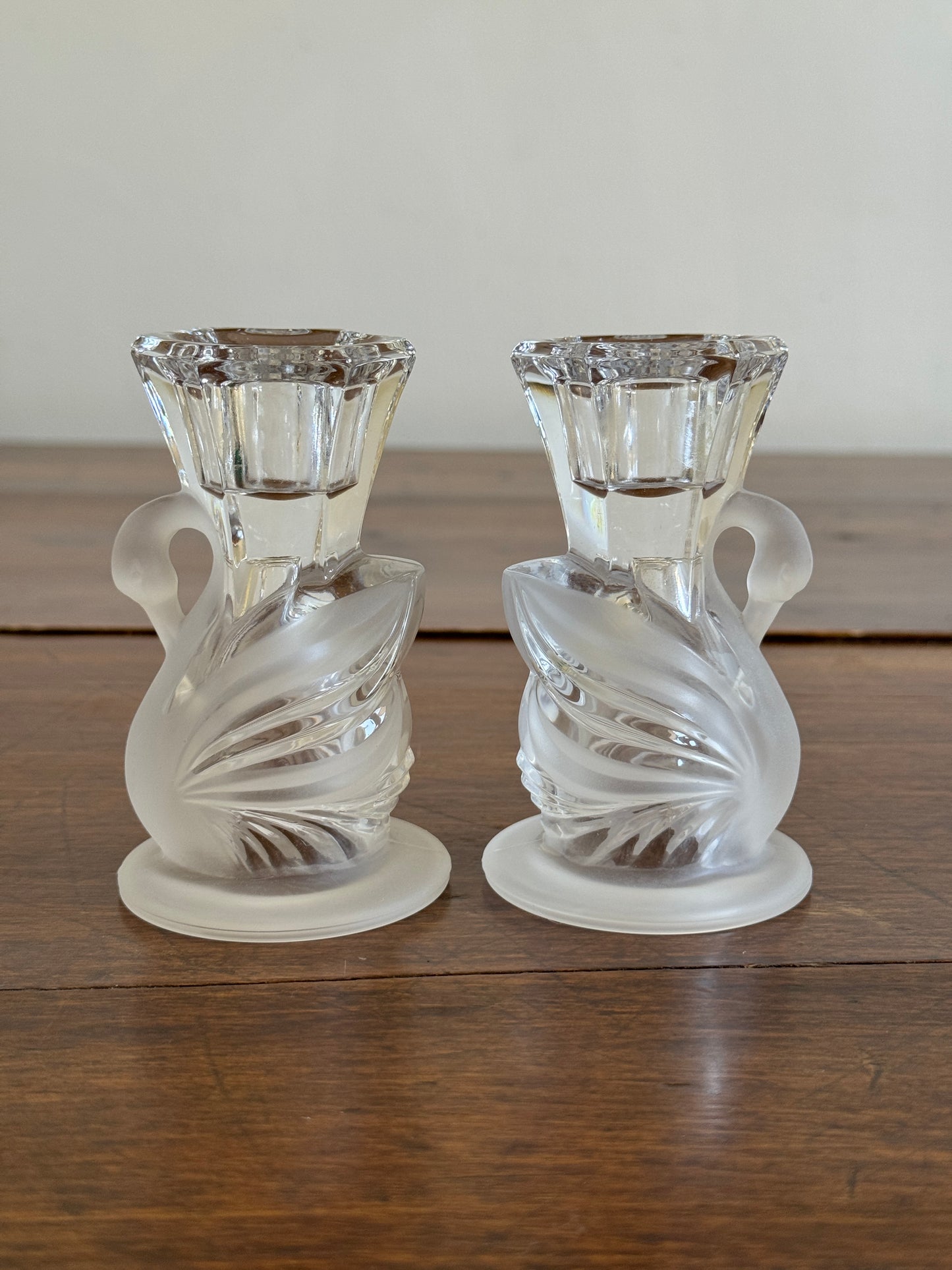Vintage Frosted Crystal Swan Candlestick Holders by Partylite