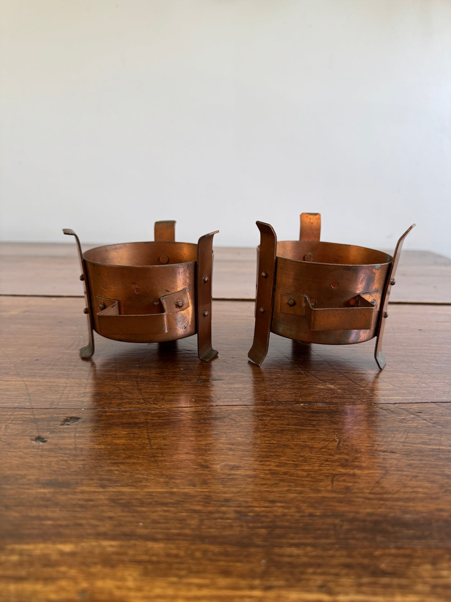 Two Copper Warming Holders - Two Copper Reclaimed Candle Holders