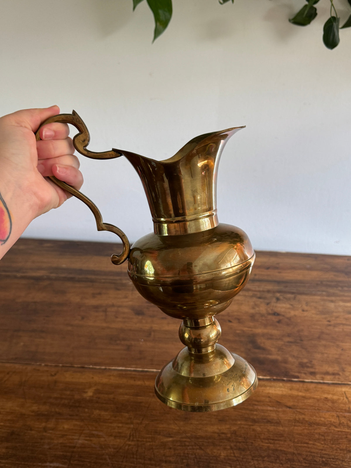 Vintage Large Brass Jug with Ornate Handle - Greek Style Brass Pitcher