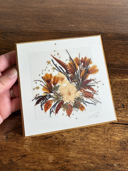 Vintage Henni Original Small Square Pressed Flower Art