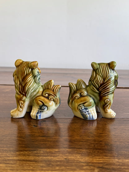 Vintage Foo Dogs Pottery Figurines - Open and Closed Mouths
