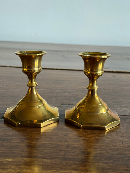 Vintage Pair of Shiny Brass Candlestick Holders