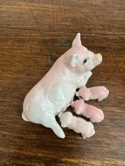 Vintage Bone China Miniature Piggies and Momma - Pig and Piglet Set