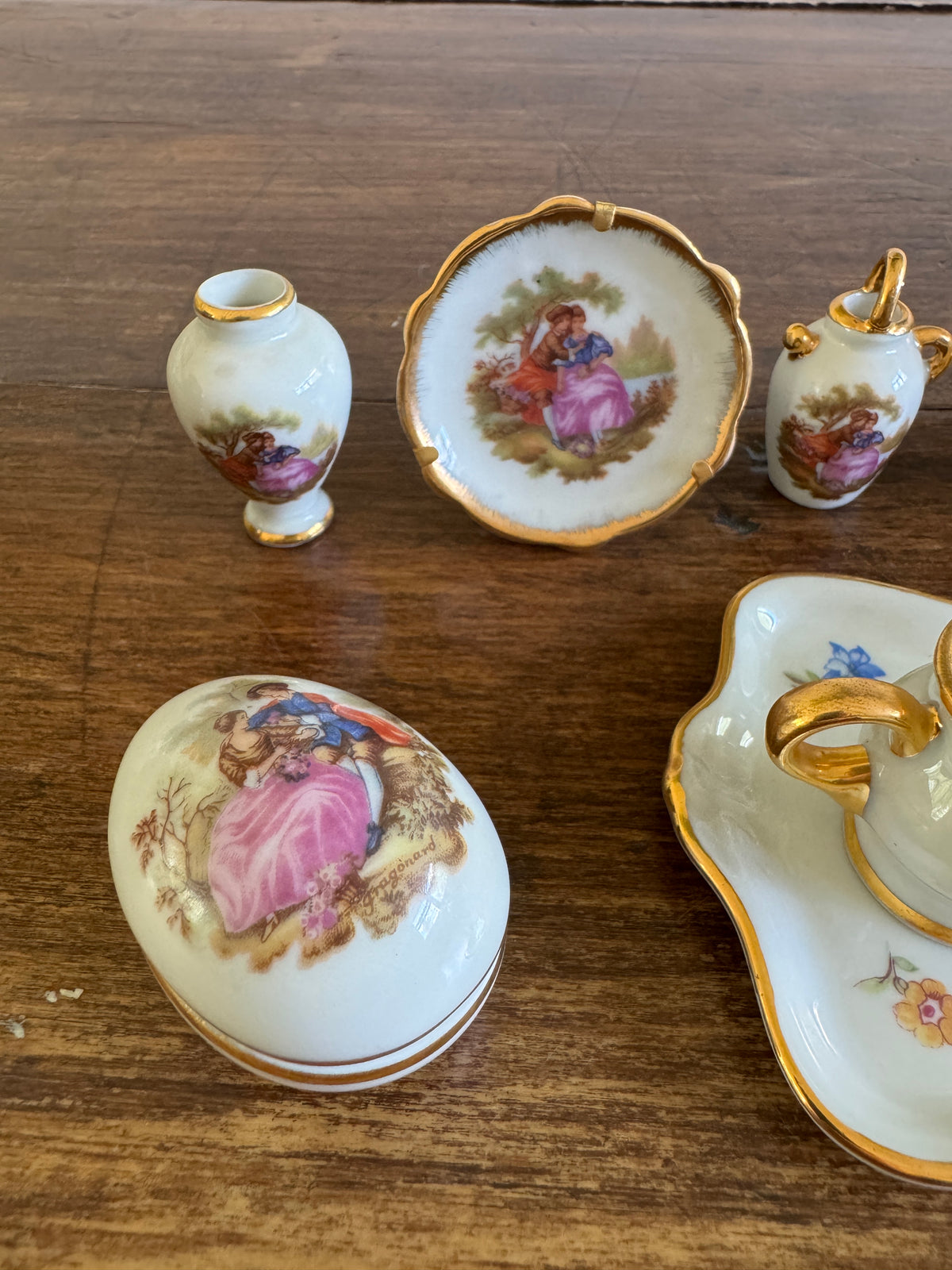 Vintage Limoges France Mixed Miniature Set - Trinket Dish, Tea Set, Vase, Doll House Minis, Plate