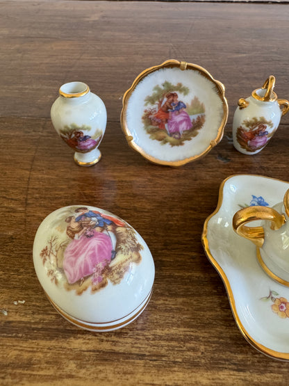 Vintage Limoges France Mixed Miniature Set - Trinket Dish, Tea Set, Vase, Doll House Minis, Plate