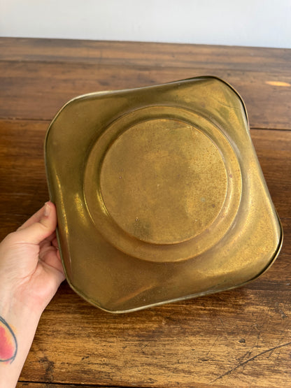 Vintage Curled Edge Brass Bowl with Light Floral Etched Pattern