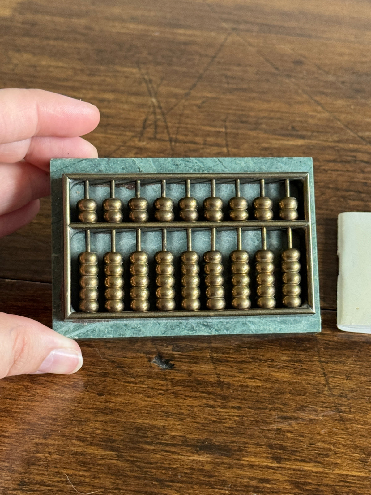 Miniature Brass Abacus on Stone Base with Guide Book