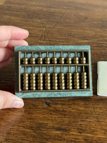 Miniature Brass Abacus on Stone Base with Guide Book