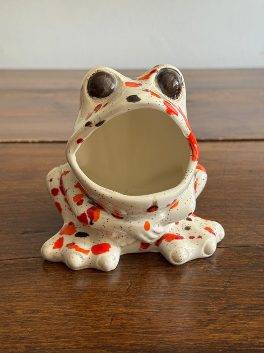Vintage Ceramic Soap Holder Open Mouth Frog with Colourful Splatter Paint Design