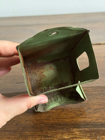 Vintage Painted Light Green Metal Small Match Holder