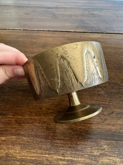 Vintage Korean Brass Dish with Raised Pedestal Design and Side Detailing