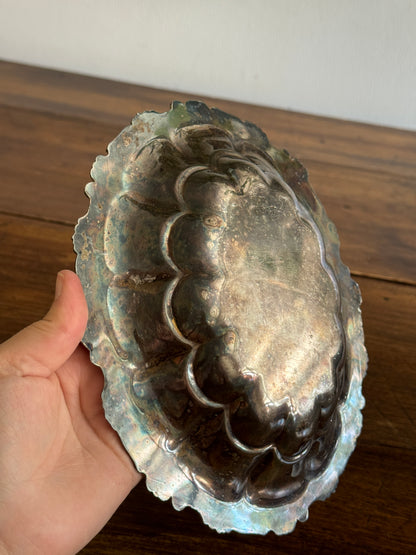 Silver Plated Scalloped Bowl with Lovely Worn Patina