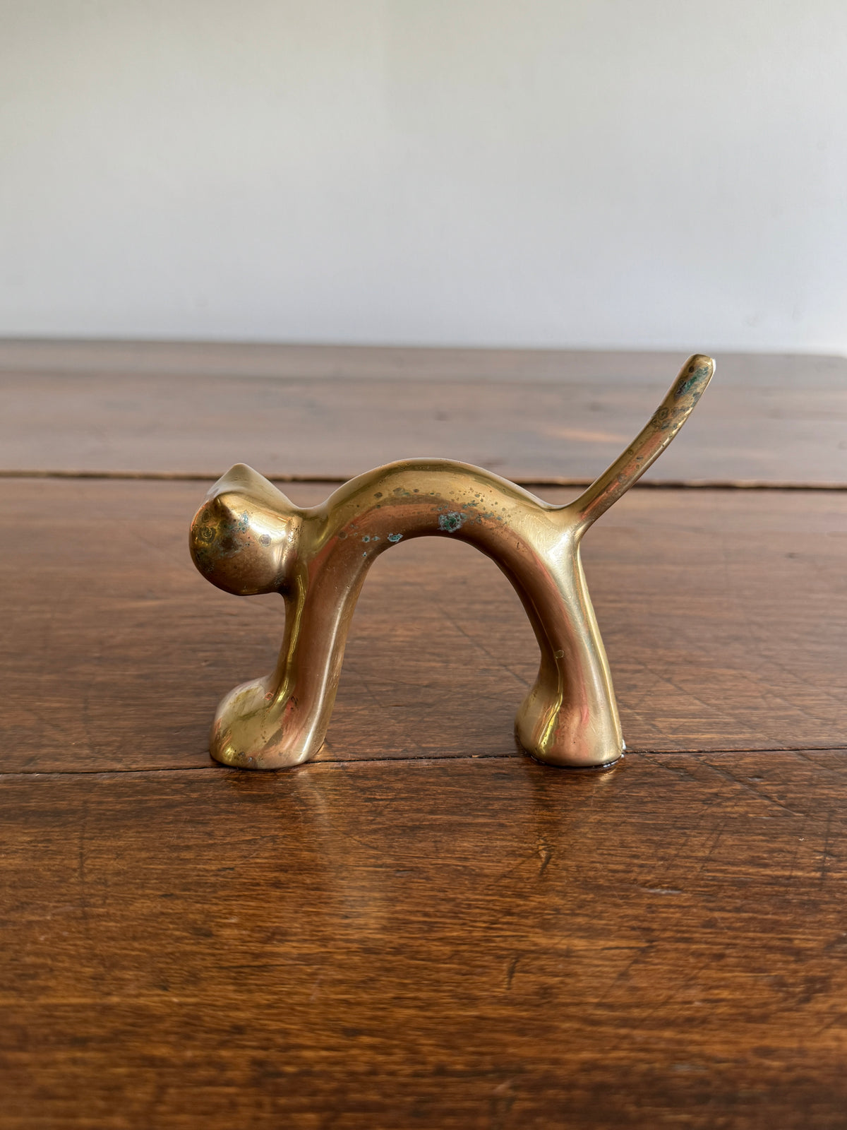 Vintage Mid Century Brass Arch Cat Figurine - Brass Cat Statue