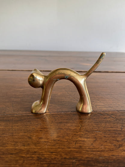Vintage Mid Century Brass Arch Cat Figurine - Brass Cat Statue