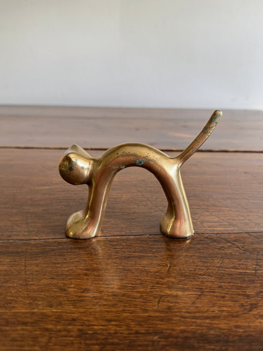 Vintage Mid Century Brass Arch Cat Figurine - Brass Cat Statue