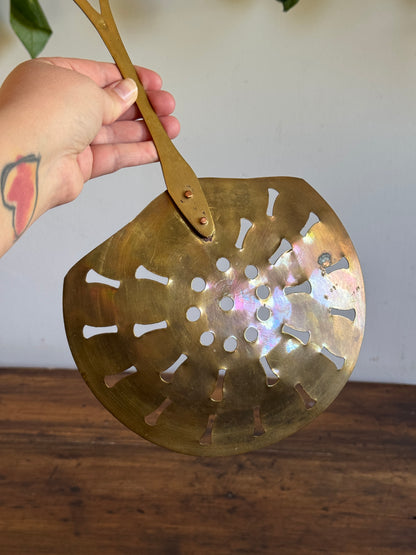 Vintage XL Brass Strainer - Large Wall Hanging Kitchen Utensil