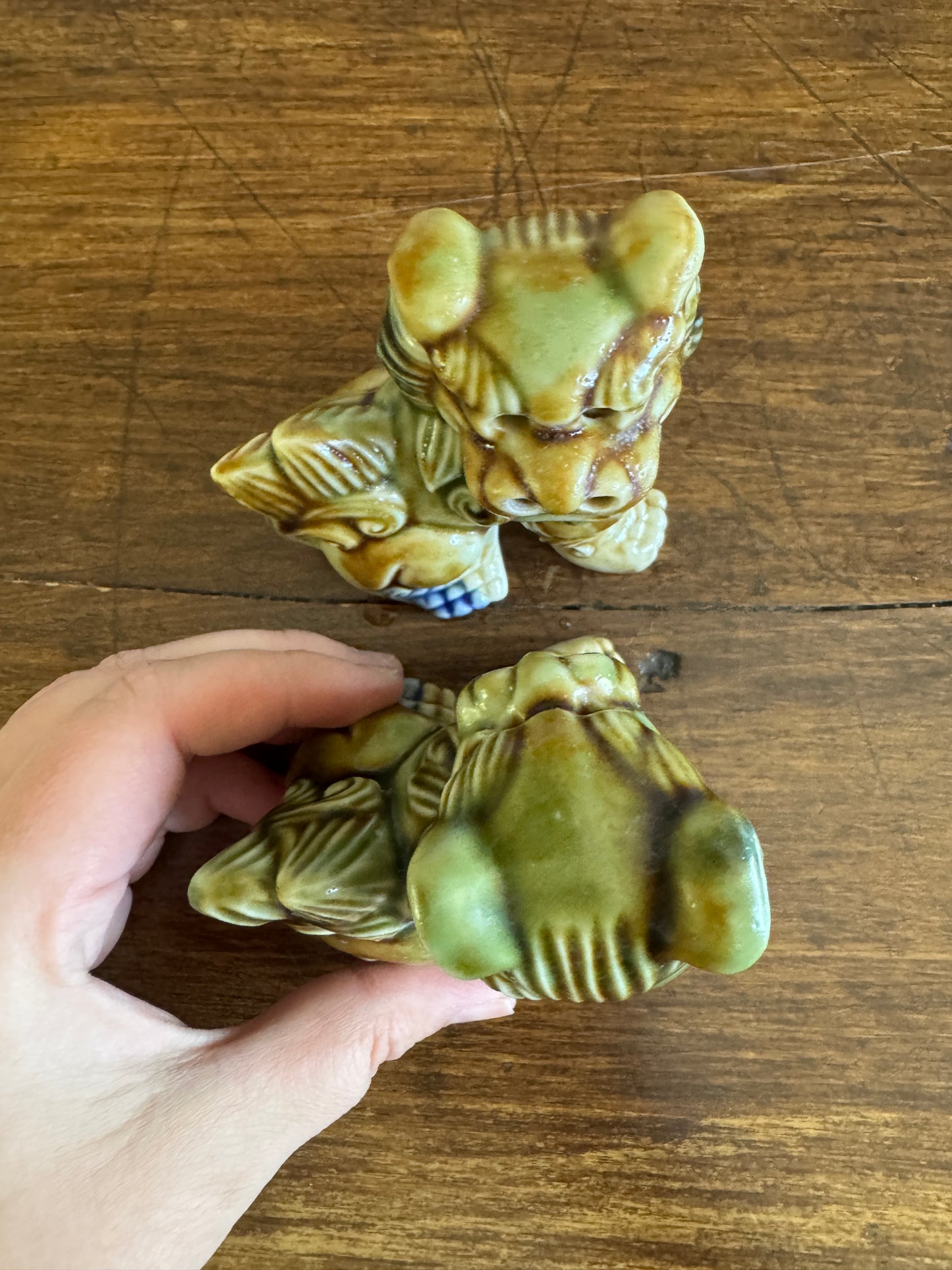 Vintage Foo Dogs Pottery Figurines - Open and Closed Mouths