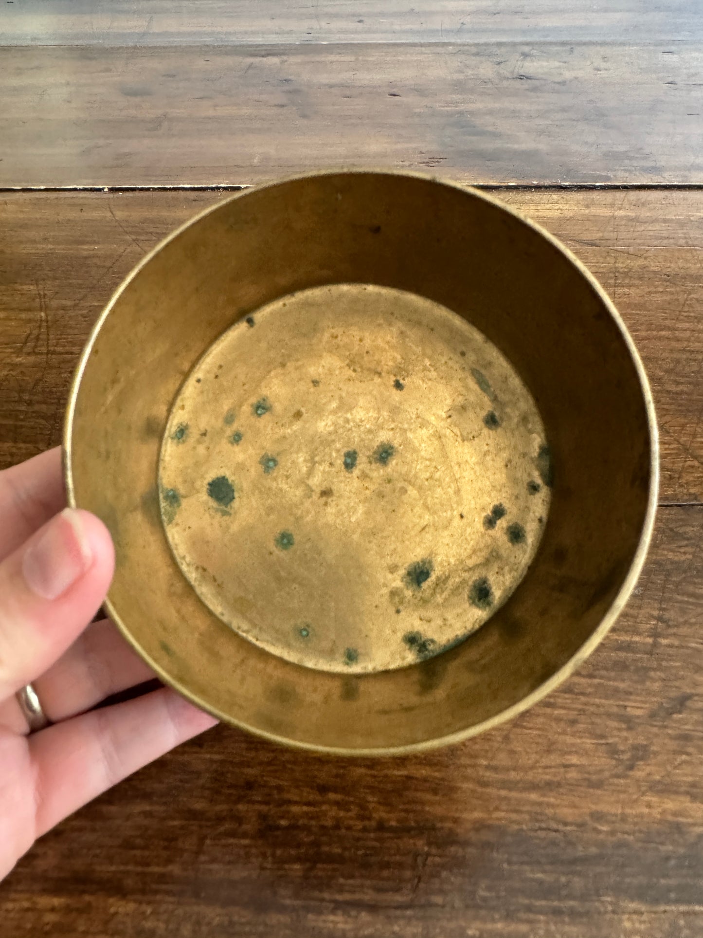 Vintage Korean Brass Dish with Raised Pedestal Design and Side Detailing