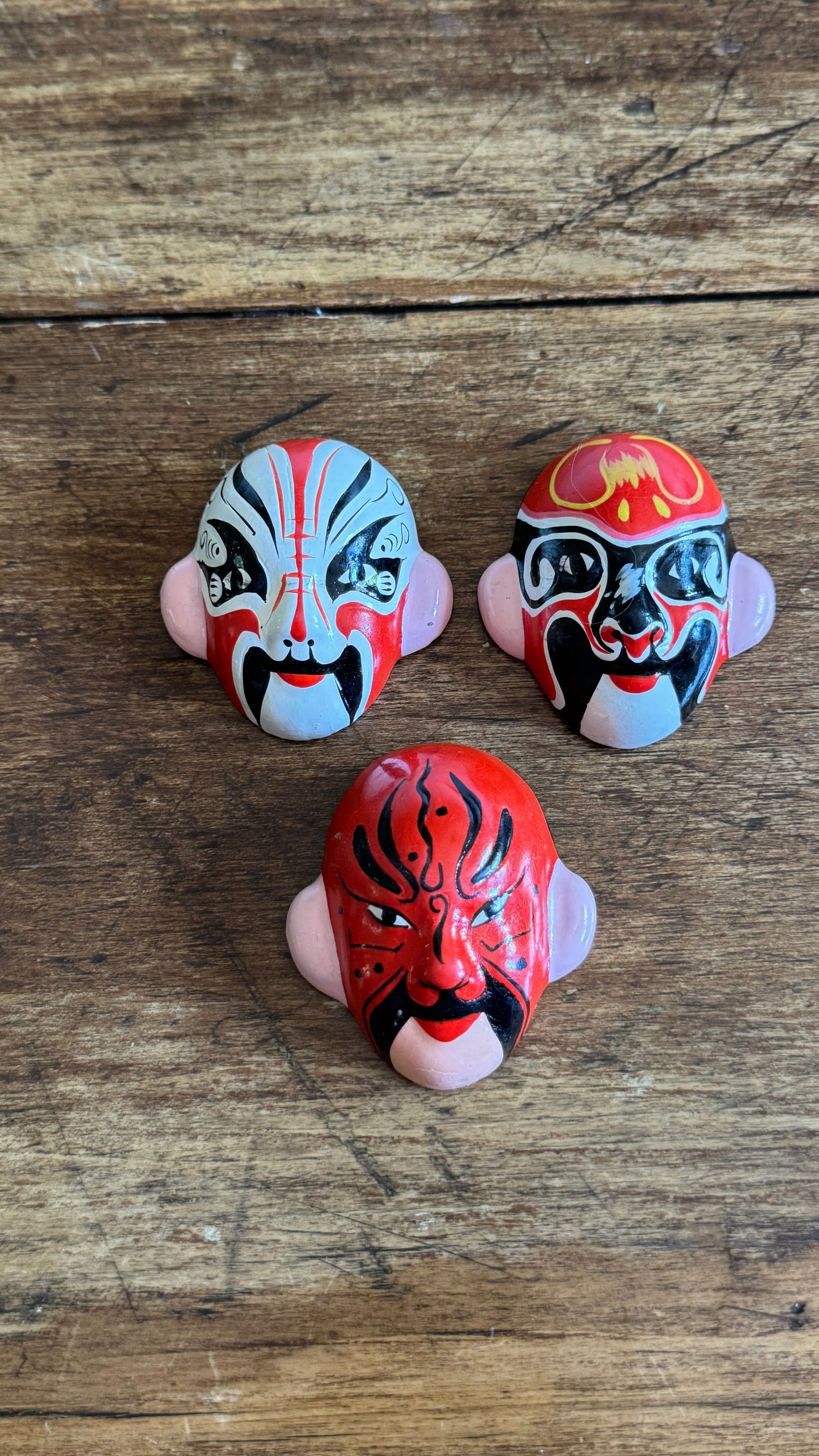 Vintage Hand Painted Beijing Opera Clay Miniature Masks - Made in China