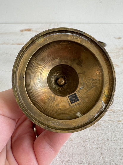 Set of Two Vintage Brass Candle Stick Holders with Round Base - Brass Candlestick Holder - Made in India