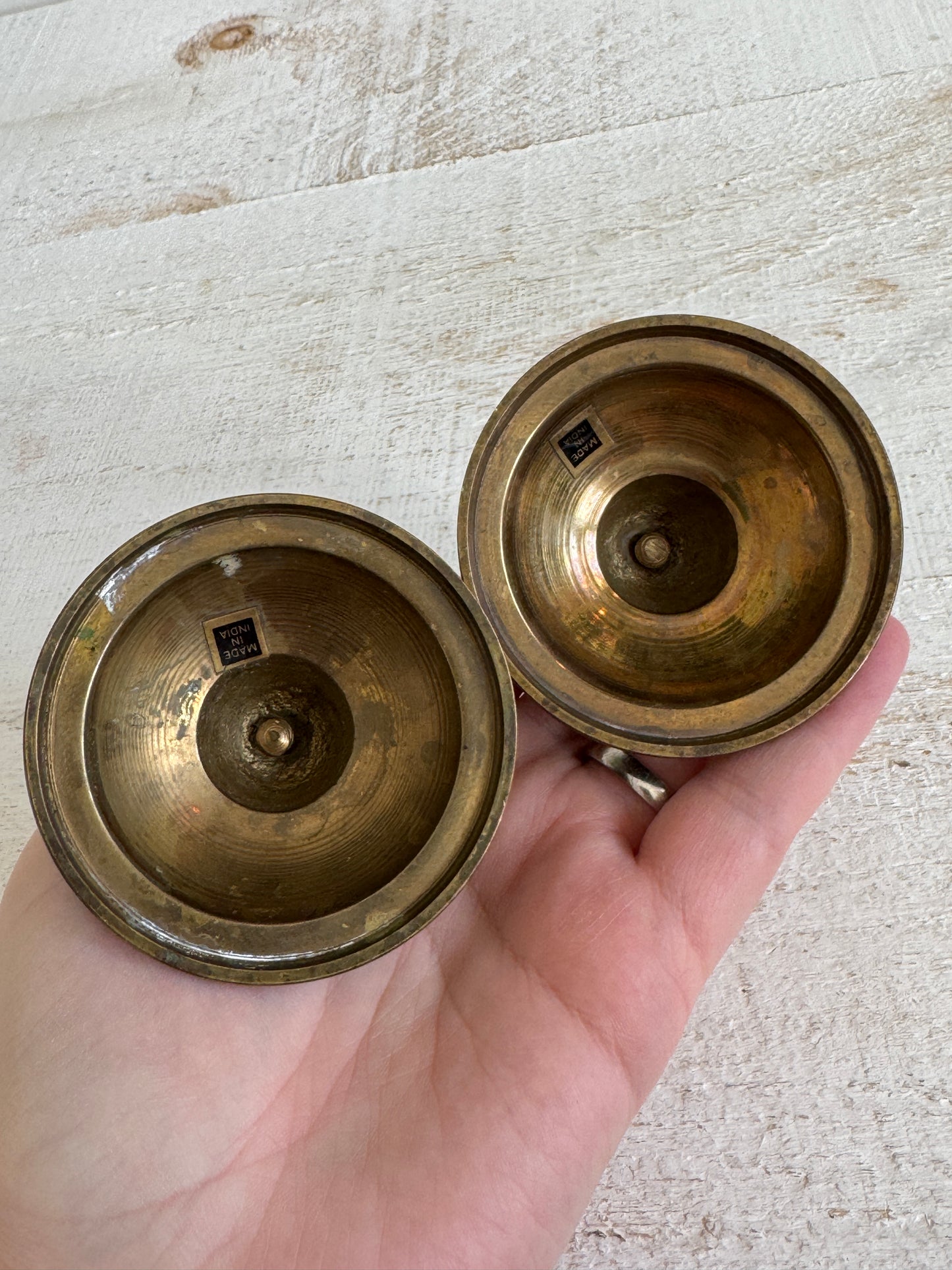Set of Two Vintage Brass Candle Stick Holders with Round Base - Brass Candlestick Holder - Made in India