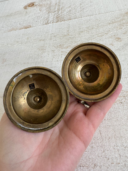 Set of Two Vintage Brass Candle Stick Holders with Round Base - Brass Candlestick Holder - Made in India