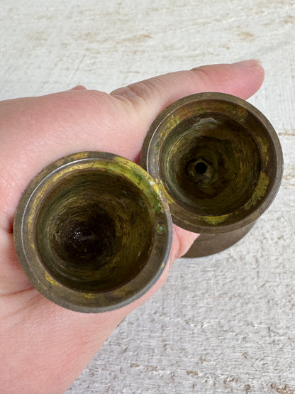 Set of Two Vintage Brass Candle Stick Holders with Round Base - Brass Candlestick Holder - Made in India