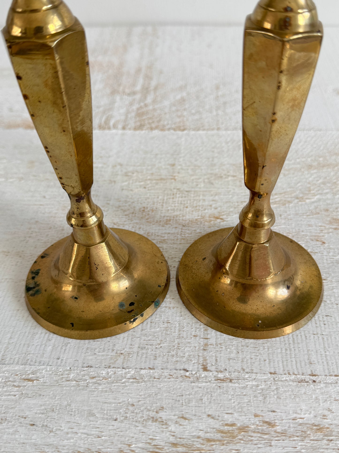 Set of Two Vintage Brass Plated Candle Stick Holders with Patina - Brass Candlestick Holder - Made in India