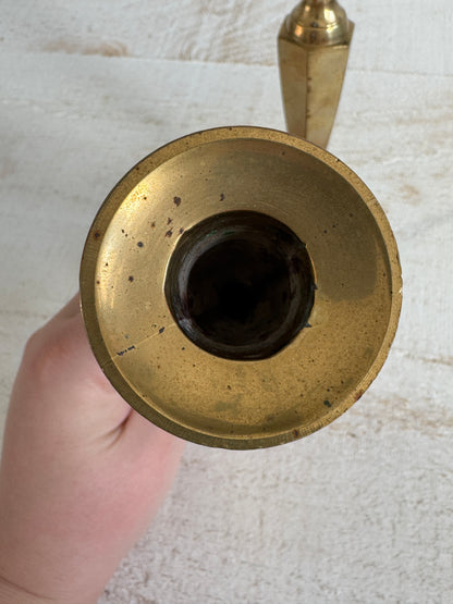 Set of Two Vintage Brass Plated Candle Stick Holders with Patina - Brass Candlestick Holder - Made in India