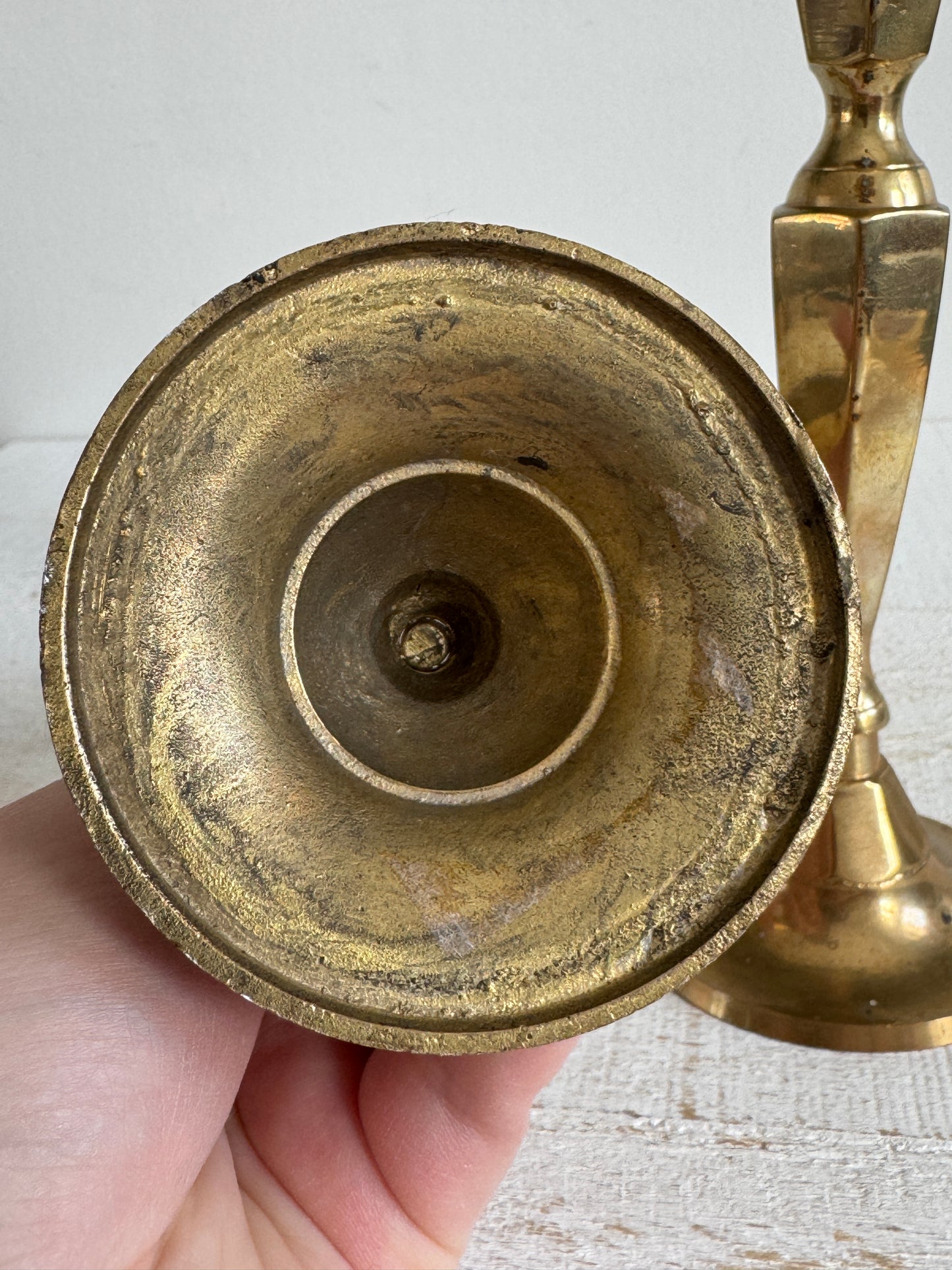 Set of Two Vintage Brass Plated Candle Stick Holders with Patina - Brass Candlestick Holder - Made in India