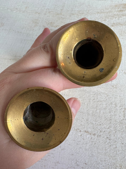 Set of Two Vintage Brass Plated Candle Stick Holders with Patina - Brass Candlestick Holder - Made in India