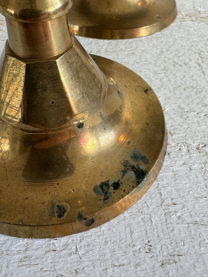 Set of Two Vintage Brass Plated Candle Stick Holders with Patina - Brass Candlestick Holder - Made in India