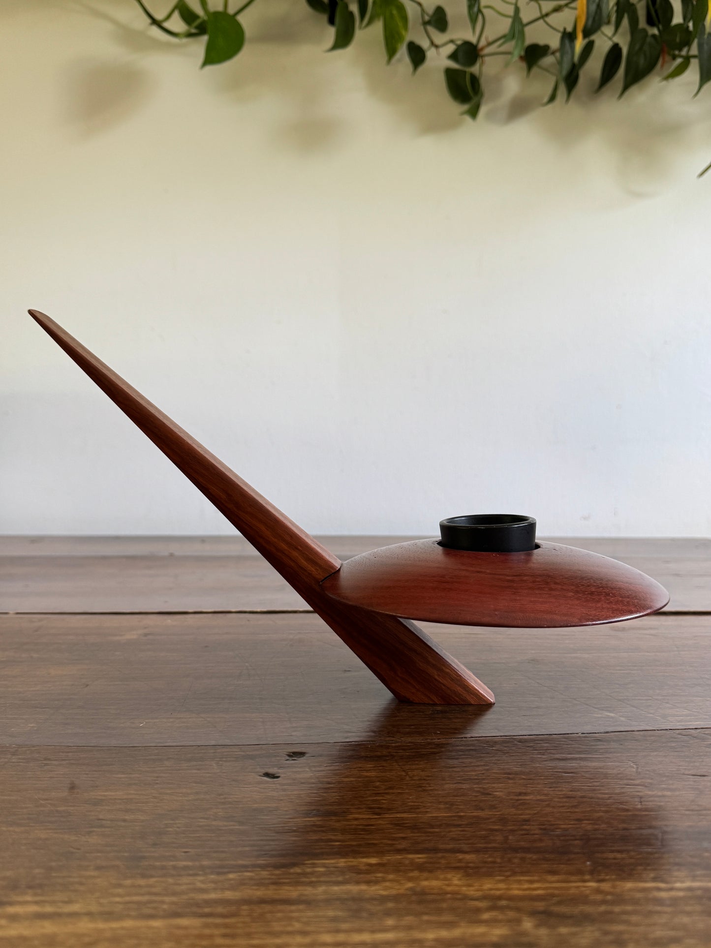Wooden Ikebana Pin Frog Vase - Mid Century Disc Style