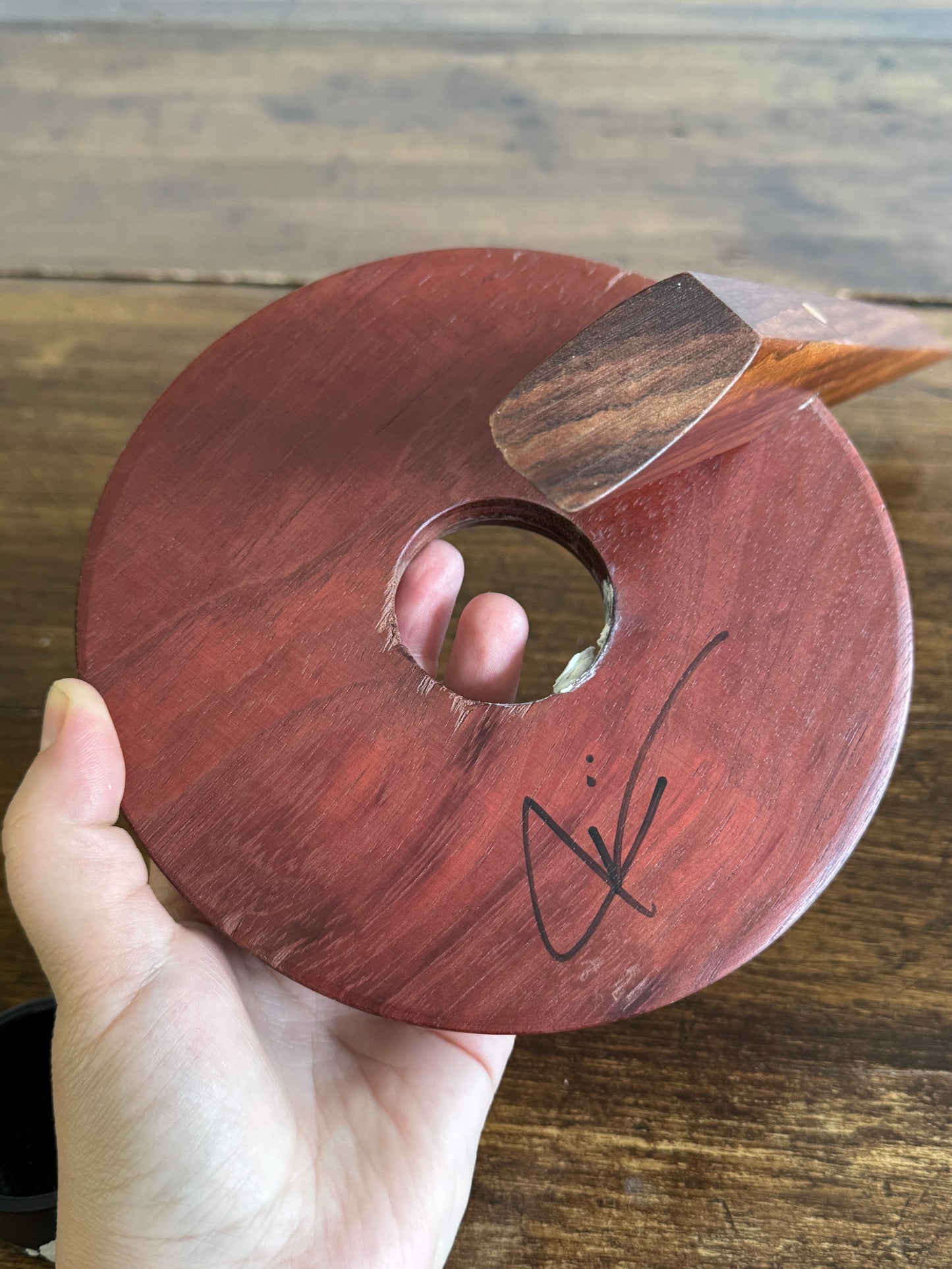 Wooden Ikebana Pin Frog Vase - Mid Century Disc Style