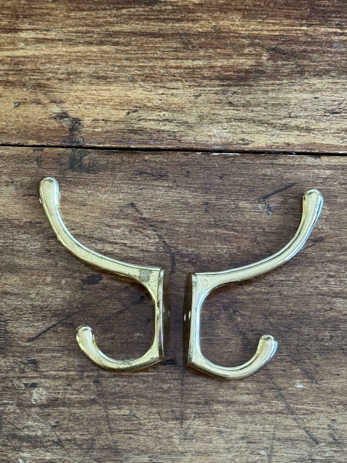 Pair of Brass Plated Double Hooks