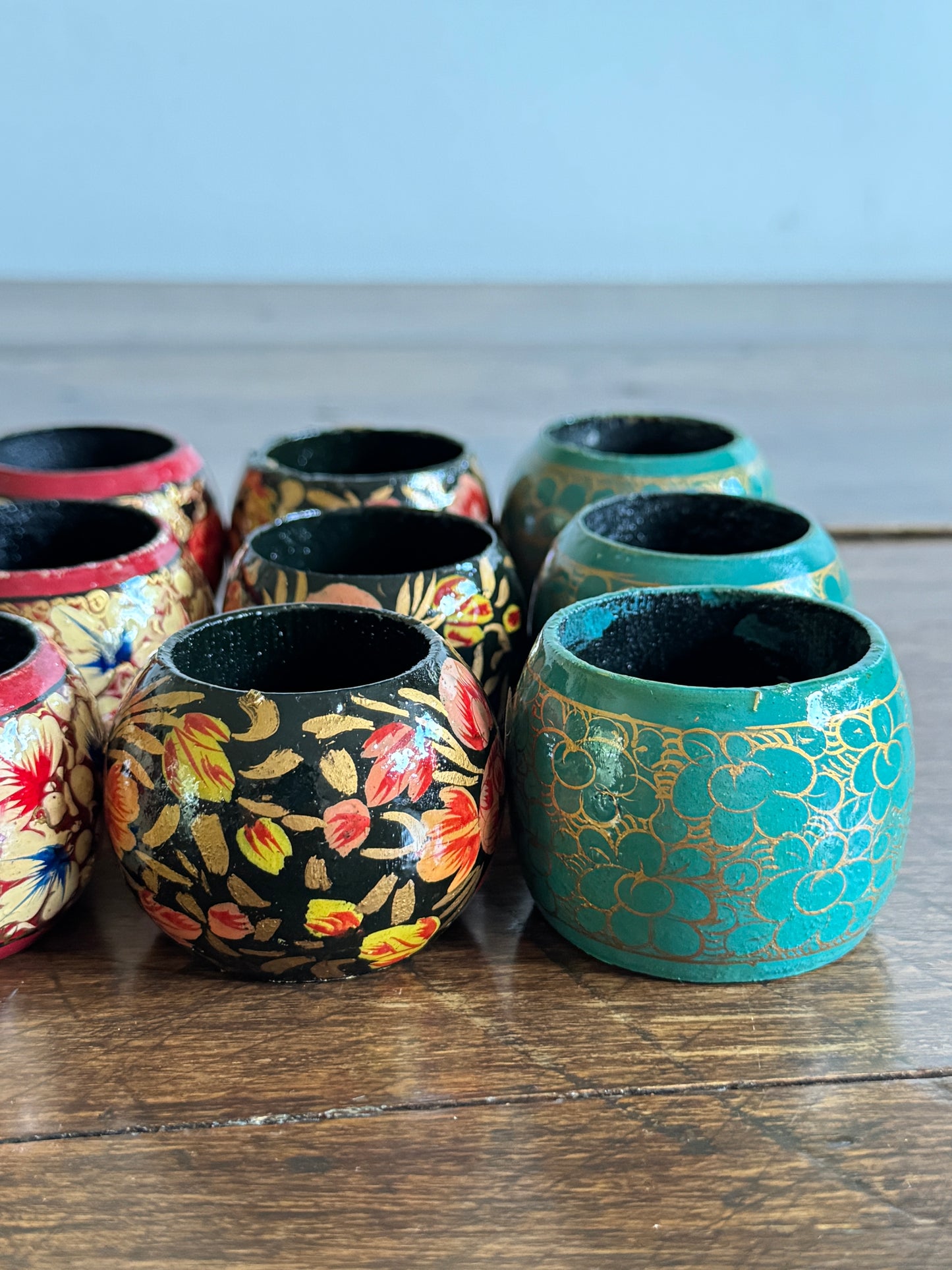 PICK A SET - Mixed Wood Hand Painted Napkin Rings - Made in India