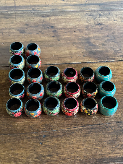 PICK A SET - Mixed Wood Hand Painted Napkin Rings - Made in India