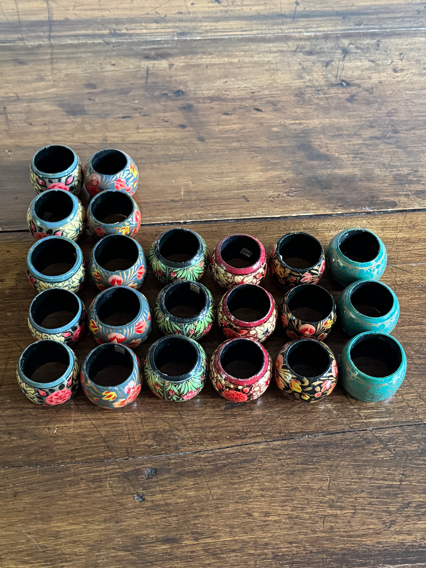 PICK A SET - Mixed Wood Hand Painted Napkin Rings - Made in India
