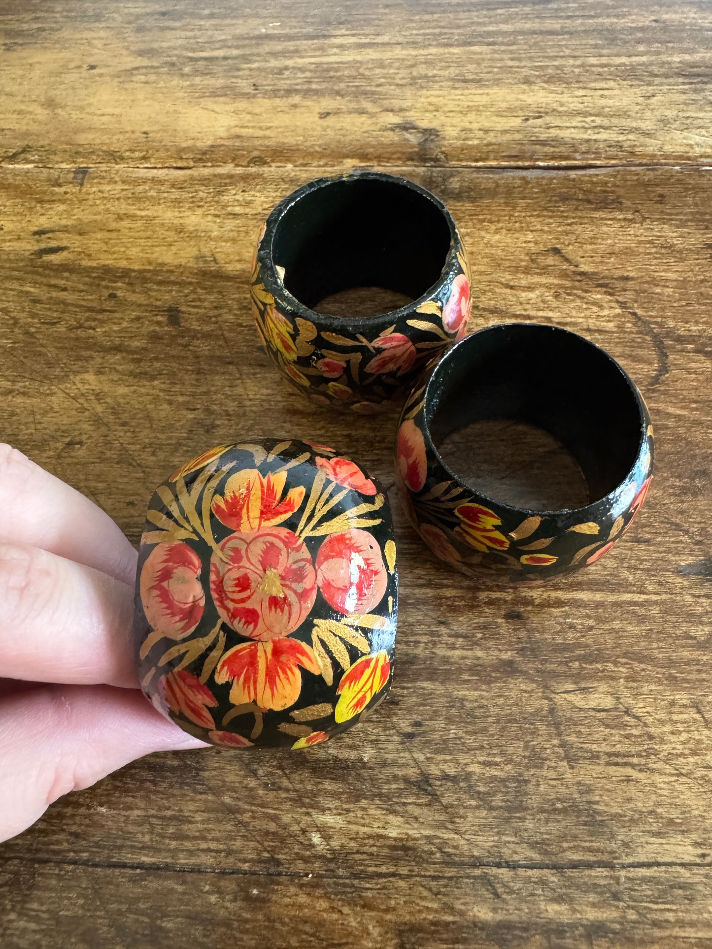 PICK A SET - Mixed Wood Hand Painted Napkin Rings - Made in India