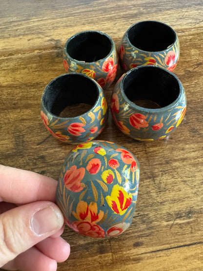 PICK A SET - Mixed Wood Hand Painted Napkin Rings - Made in India