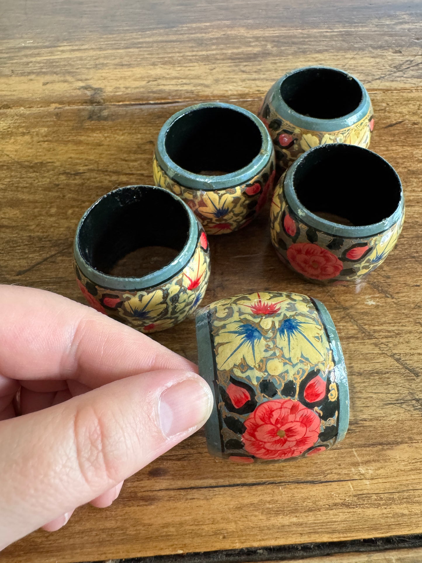 PICK A SET - Mixed Wood Hand Painted Napkin Rings - Made in India