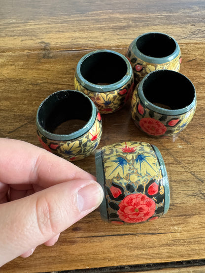 PICK A SET - Mixed Wood Hand Painted Napkin Rings - Made in India