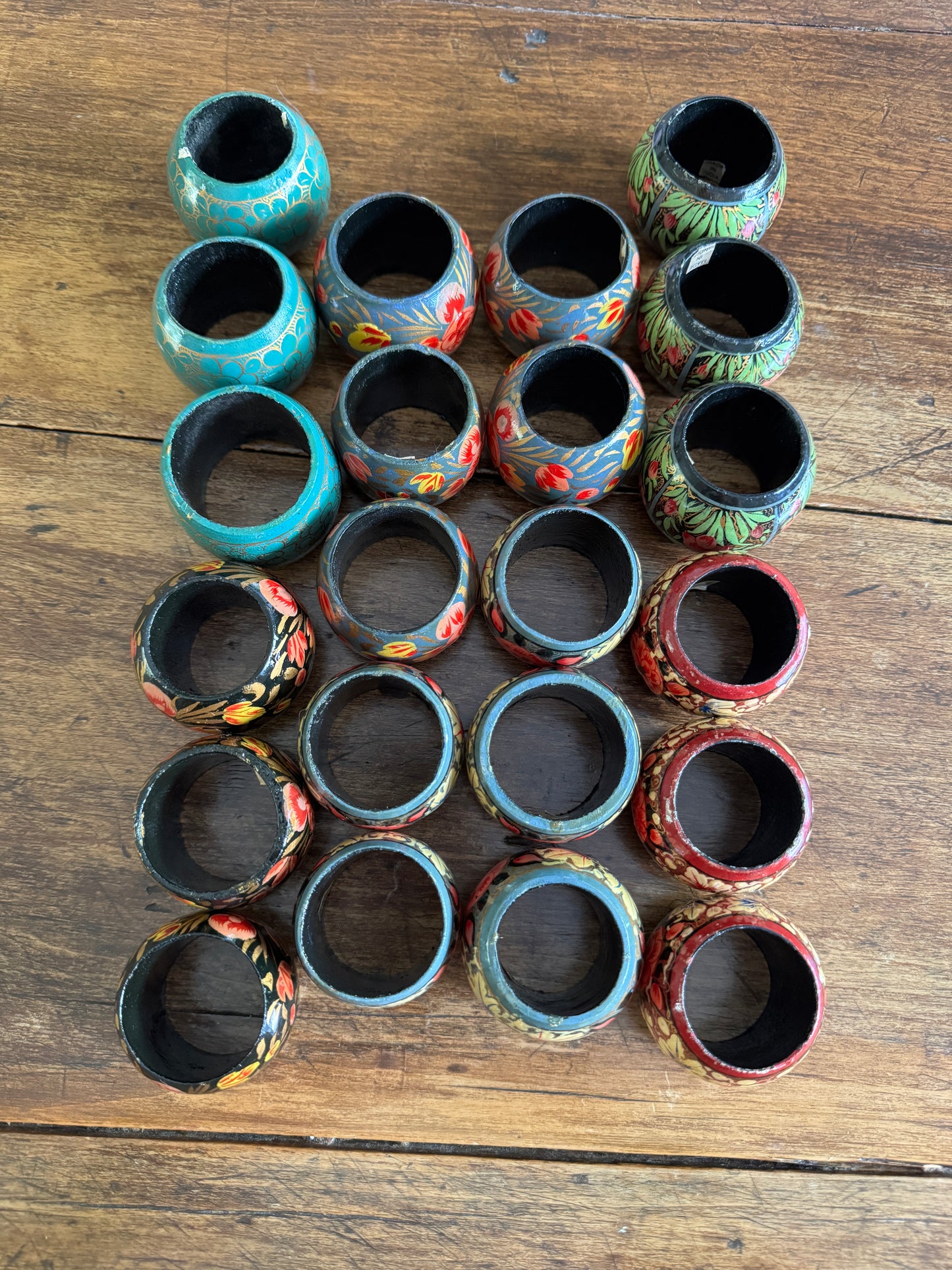 PICK A SET - Mixed Wood Hand Painted Napkin Rings - Made in India