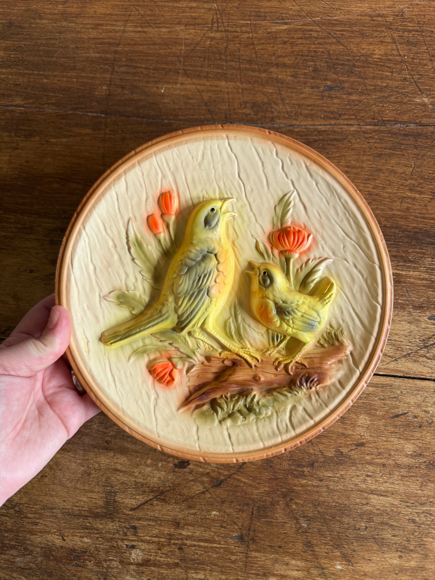 Vintage Chalkware Bird with Fledgling Art Wall Hanging By Favor Inc