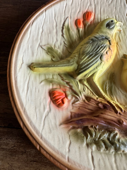 Vintage Chalkware Bird with Fledgling Art Wall Hanging By Favor Inc