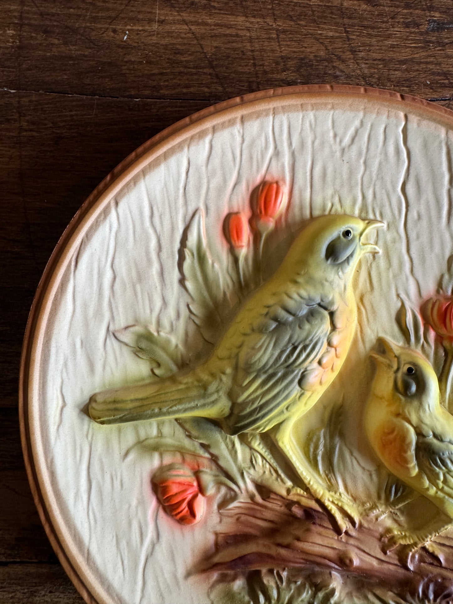 Vintage Chalkware Bird with Fledgling Art Wall Hanging By Favor Inc