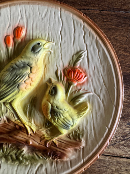 Vintage Chalkware Bird with Fledgling Art Wall Hanging By Favor Inc