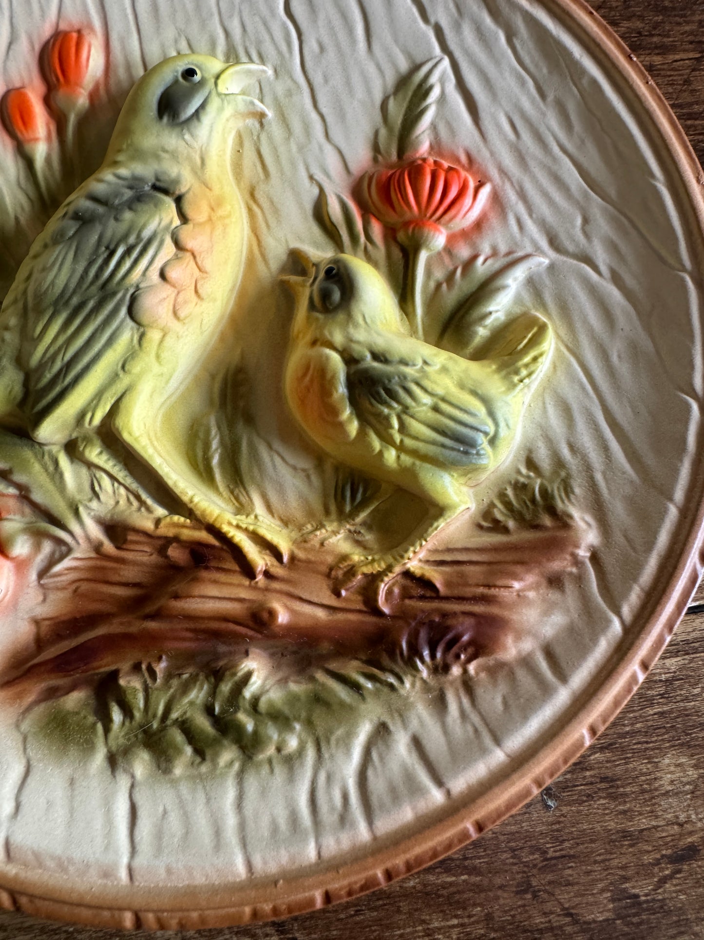 Vintage Chalkware Bird with Fledgling Art Wall Hanging By Favor Inc