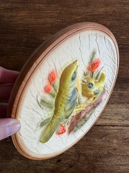 Vintage Chalkware Bird with Fledgling Art Wall Hanging By Favor Inc